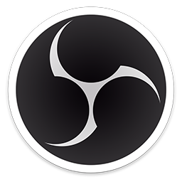 Logo of OBS Studio featuring a circular design with a black background and a silver stylized icon resembling three curved shapes.