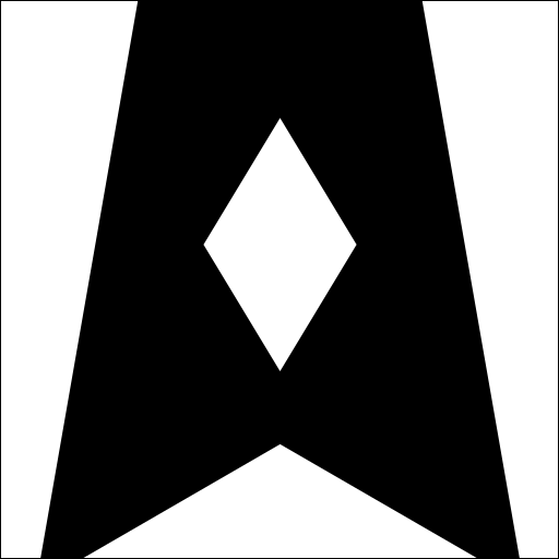 Black and white geometric design featuring a stylized letter 'A' with a diamond shape in the center.