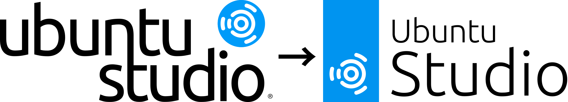 A logo design featuring a blue circular element with white lines and a vertical blue rectangular element, both on a black background.