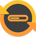 Circular icon with arrows indicating refresh or synchronization, featuring a central horizontal bar.